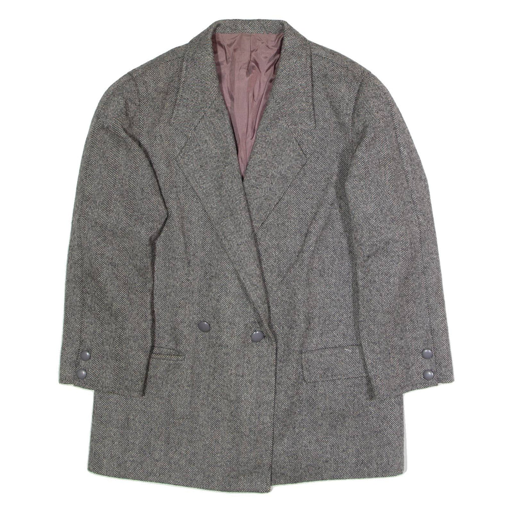 J S CLAIRE Womens Blazer Jacket Grey Wool Herringbone L