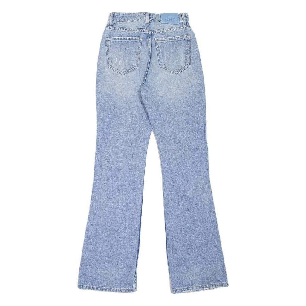 BERSHKA Distressed Womens Jeans Blue Regular Flared Stone Wash W24 L31