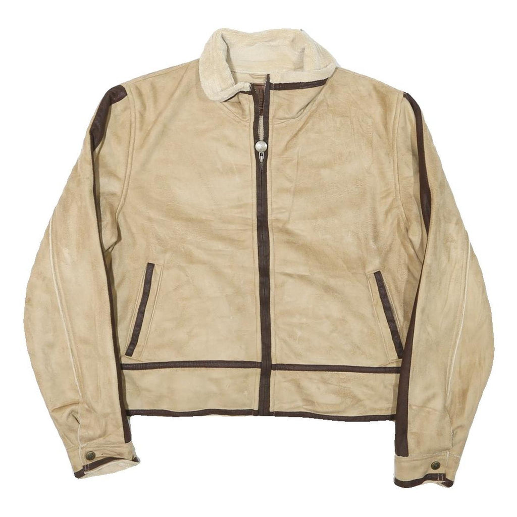 OUTBACK Womens Beige & Brown Synthetic Zip Jacket M Synthetic Plain Zip Jacket M