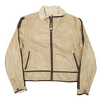 OUTBACK Womens Beige & Brown Synthetic Zip Jacket M Synthetic Plain Zip Jacket M