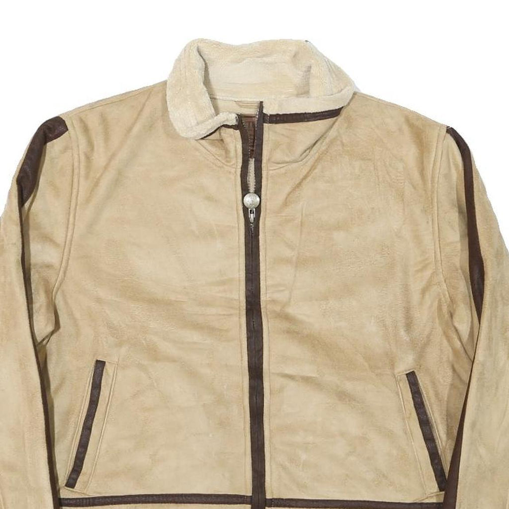 OUTBACK Womens Beige & Brown Synthetic Zip Jacket M Synthetic Plain Zip Jacket M