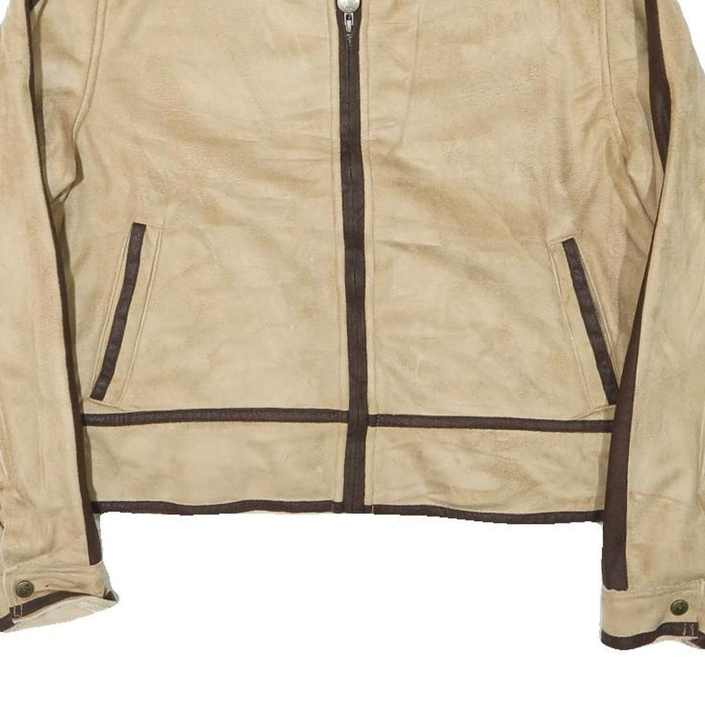 OUTBACK Womens Beige & Brown Synthetic Zip Jacket M Synthetic Plain Zip Jacket M