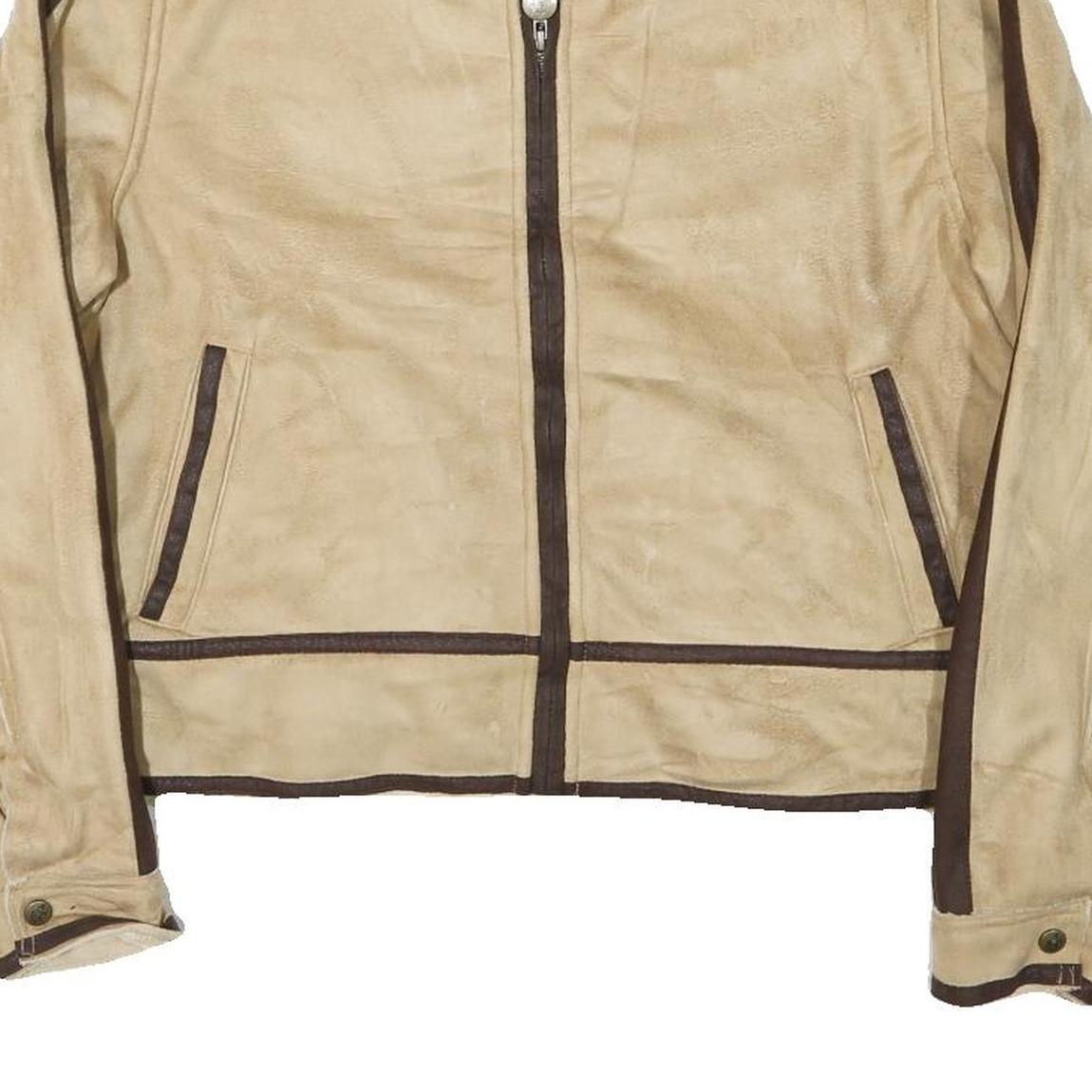 OUTBACK Womens Beige & Brown Synthetic Zip Jacket M Synthetic Plain Zip Jacket M