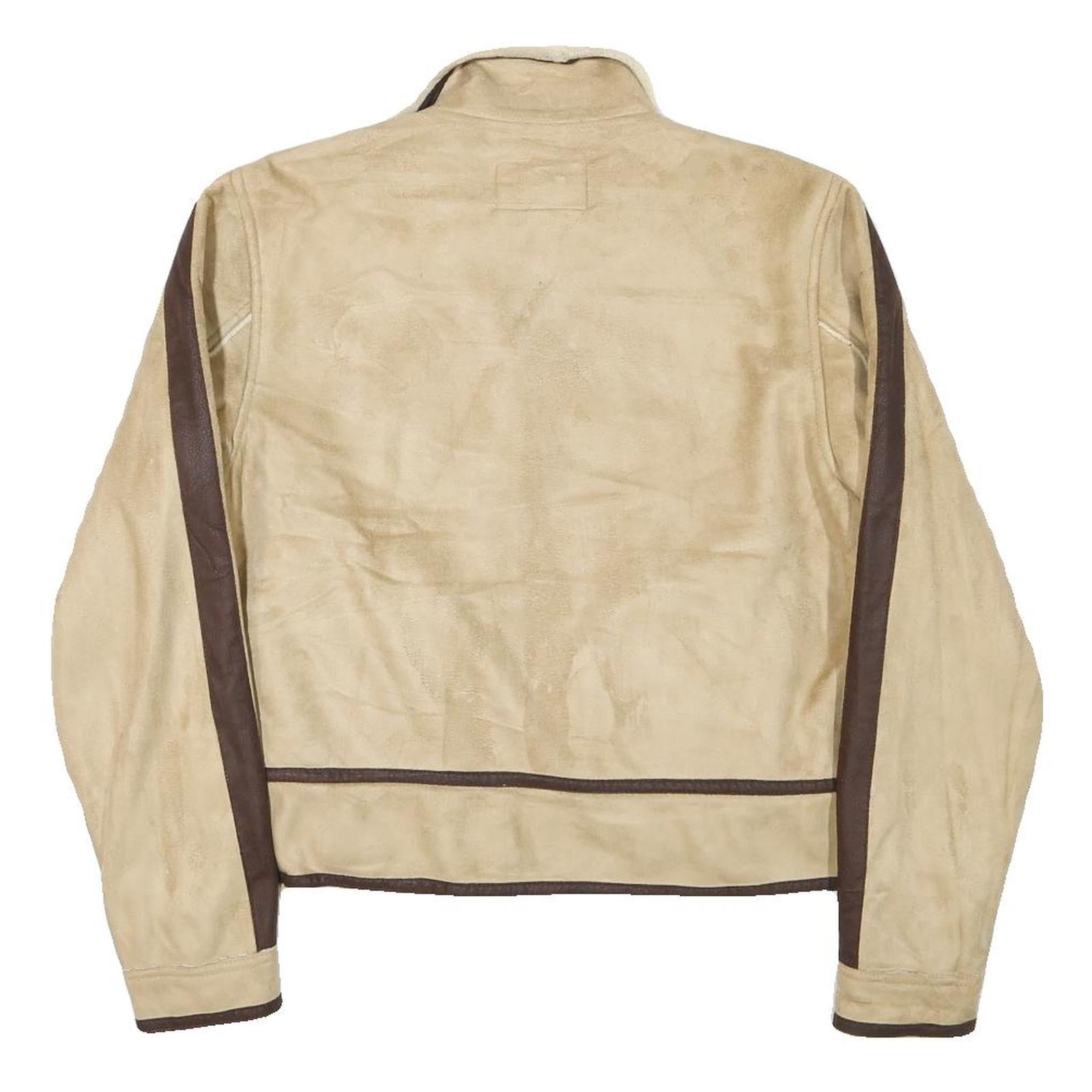 OUTBACK Womens Beige & Brown Synthetic Zip Jacket M Synthetic Plain Zip Jacket M