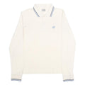 ASICS Mens Cream & Blue Long Sleeve Plain Polo Shirt L Cotton Casual Sportswear