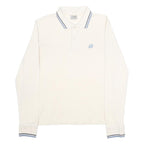 ASICS Mens Cream & Blue Long Sleeve Plain Polo Shirt L Cotton Casual Sportswear