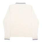 ASICS Mens Cream & Blue Long Sleeve Plain Polo Shirt L Cotton Casual Sportswear