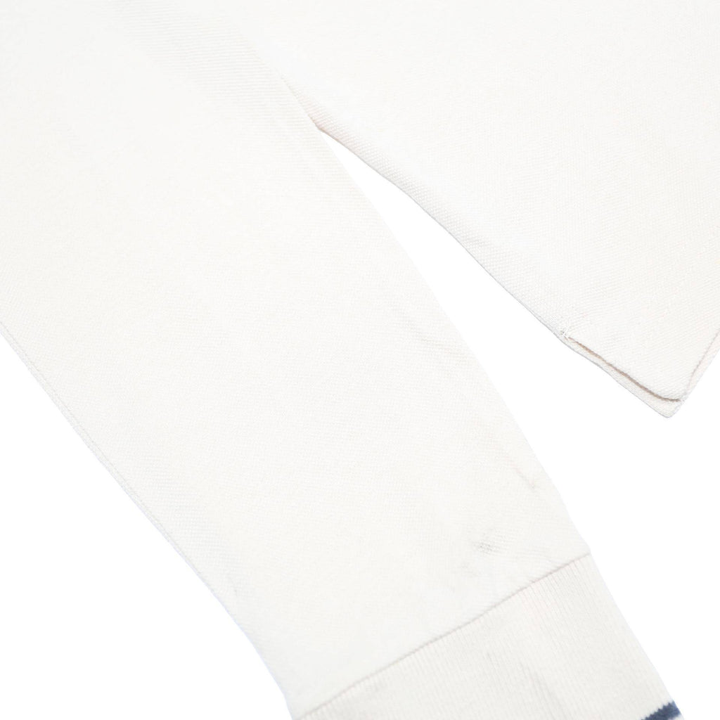 ASICS Mens Cream & Blue Long Sleeve Plain Polo Shirt L Cotton Casual Sportswear