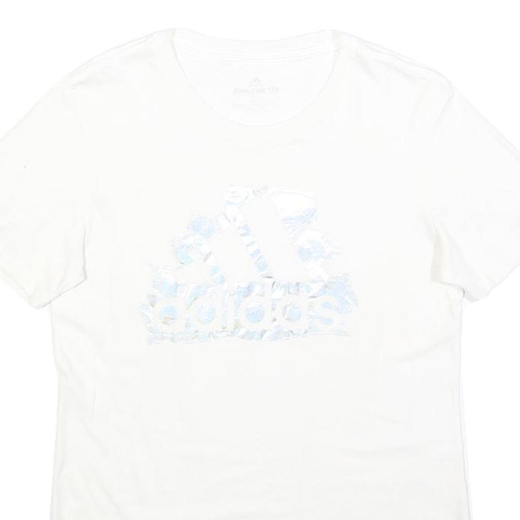 ADIDAS Mens White Cotton Blend T-Shirt S Short Sleeve Crew Neck Logo Graphic