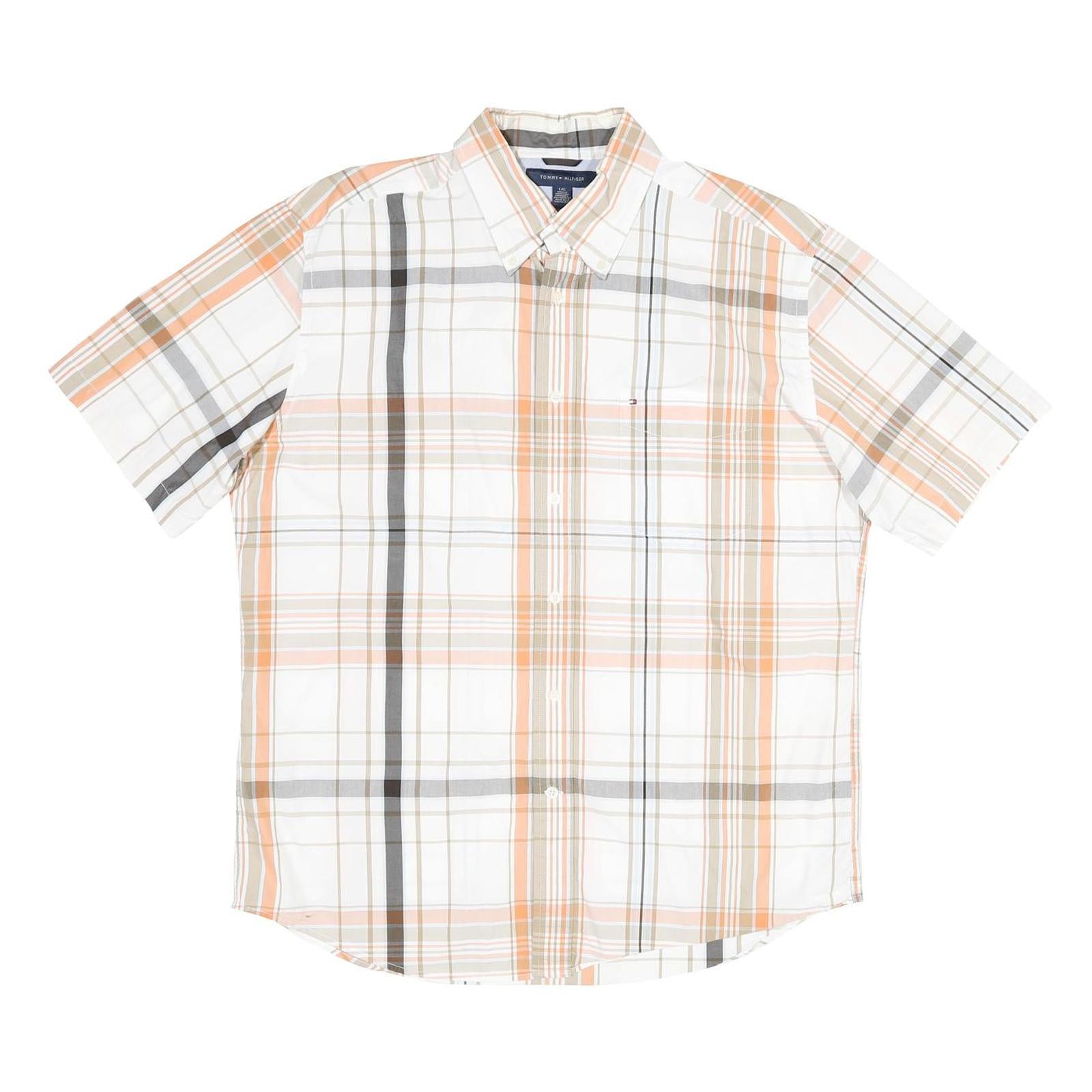 TOMMY HILFIGER Mens White & Orange Check Shirt L Casual Summer Cotton