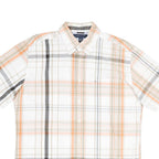 TOMMY HILFIGER Mens White & Orange Check Shirt L Casual Summer Cotton