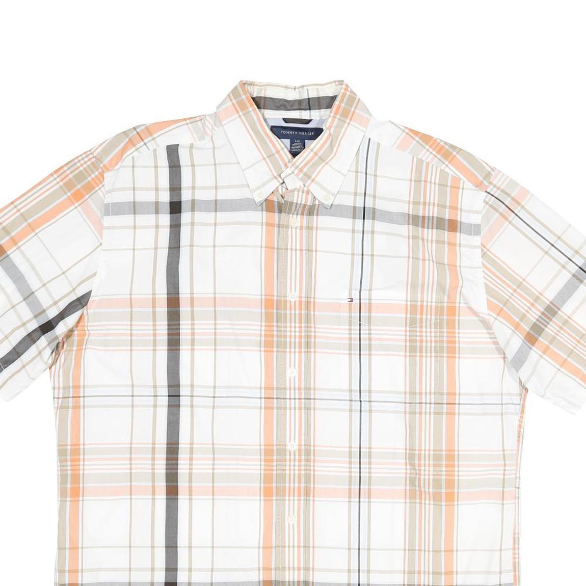 TOMMY HILFIGER Mens White & Orange Check Shirt L Casual Summer Cotton