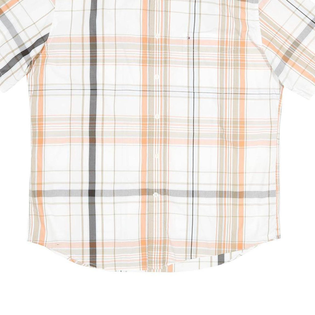 TOMMY HILFIGER Mens White & Orange Check Shirt L Casual Summer Cotton
