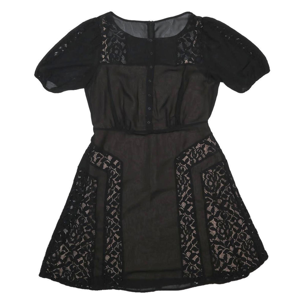 FRENCH CONNECTION Womens Black Polyester Fit & Flare Lace Panel Dress UK 12