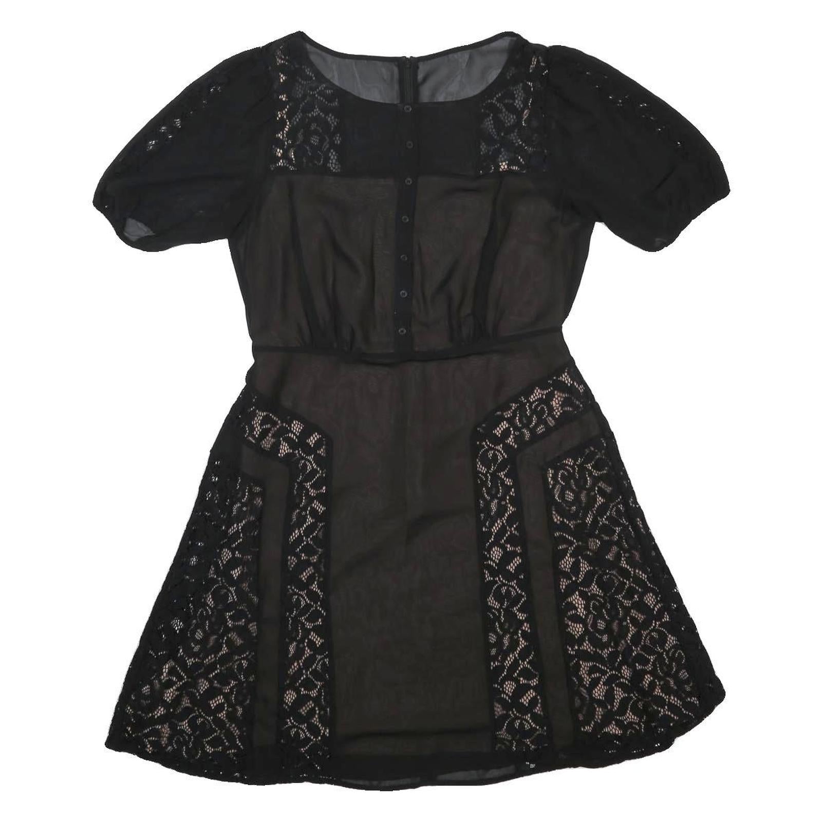 FRENCH CONNECTION Womens Black Polyester Fit & Flare Lace Panel Dress UK 12