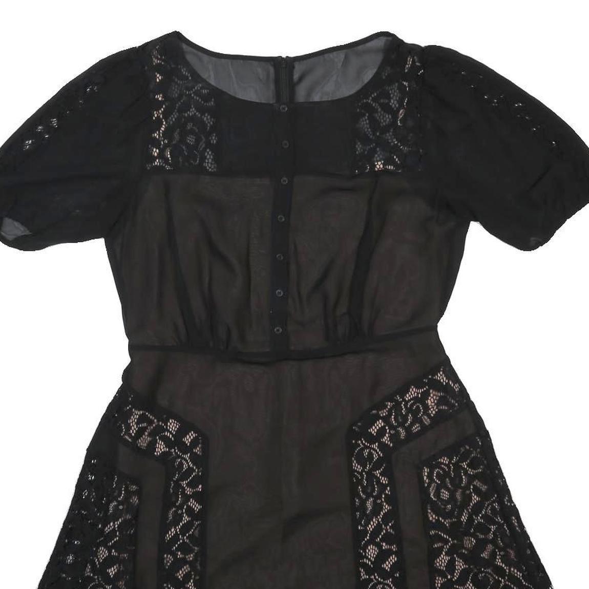 FRENCH CONNECTION Womens Black Polyester Fit & Flare Lace Panel Dress UK 12