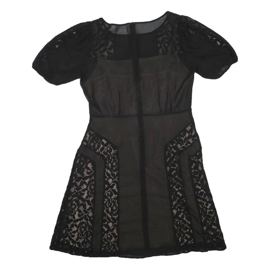 FRENCH CONNECTION Womens Black Polyester Fit & Flare Lace Panel Dress UK 12