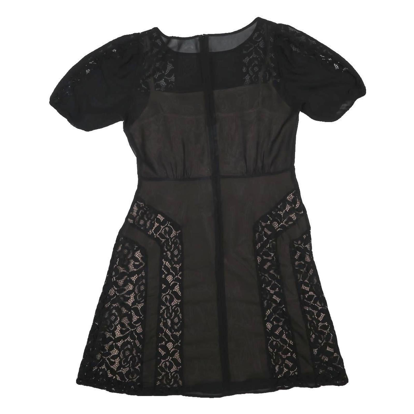 FRENCH CONNECTION Womens Black Polyester Fit & Flare Lace Panel Dress UK 12