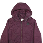 CONVERSE Womens Maroon Jacket L Polyester Quilted Hooded Zip Casual Outerwear