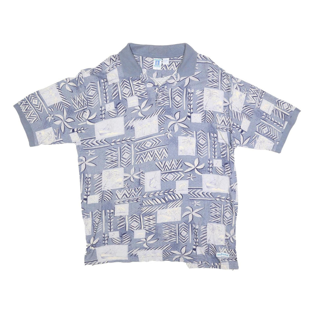 HOOK & TACKLE Mens Blue & Cream Abstract Print Short Sleeve Polo Shirt 2XL