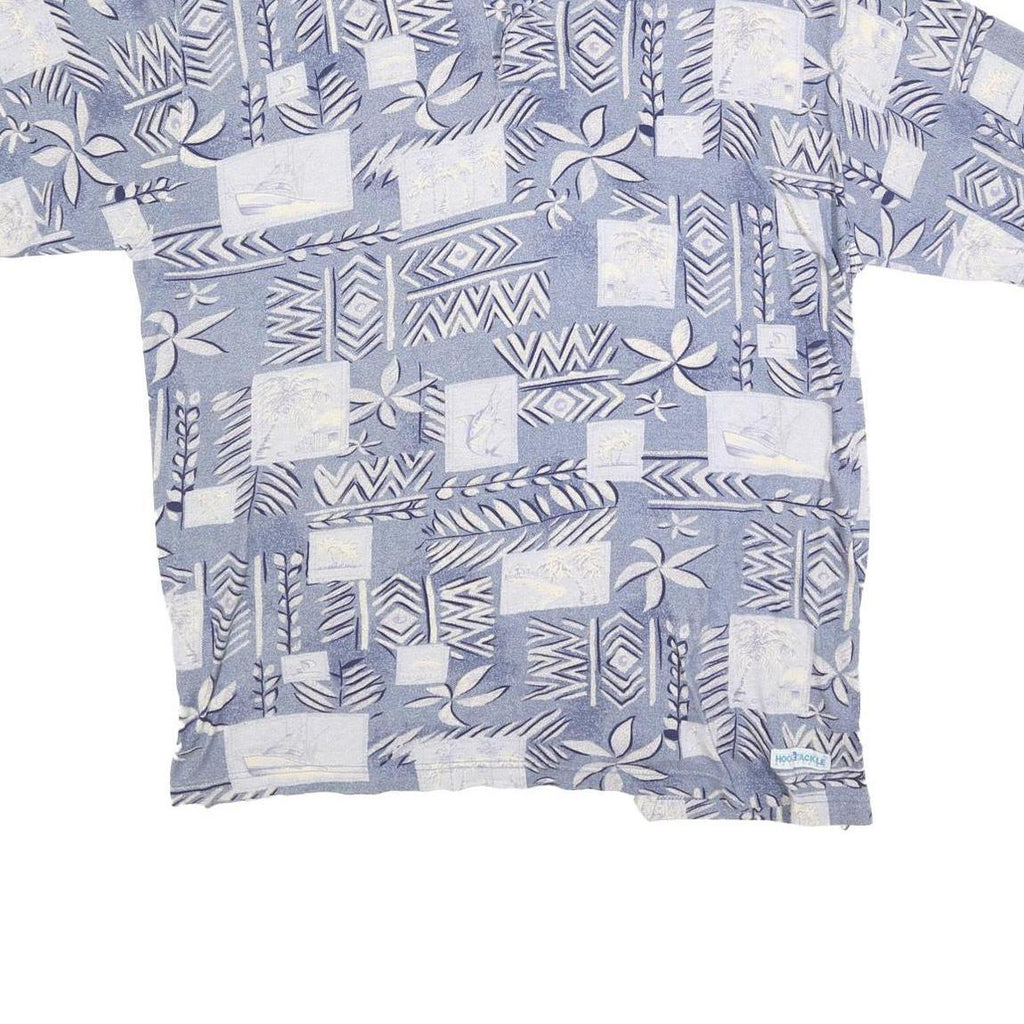 HOOK & TACKLE Mens Blue & Cream Abstract Print Short Sleeve Polo Shirt 2XL
