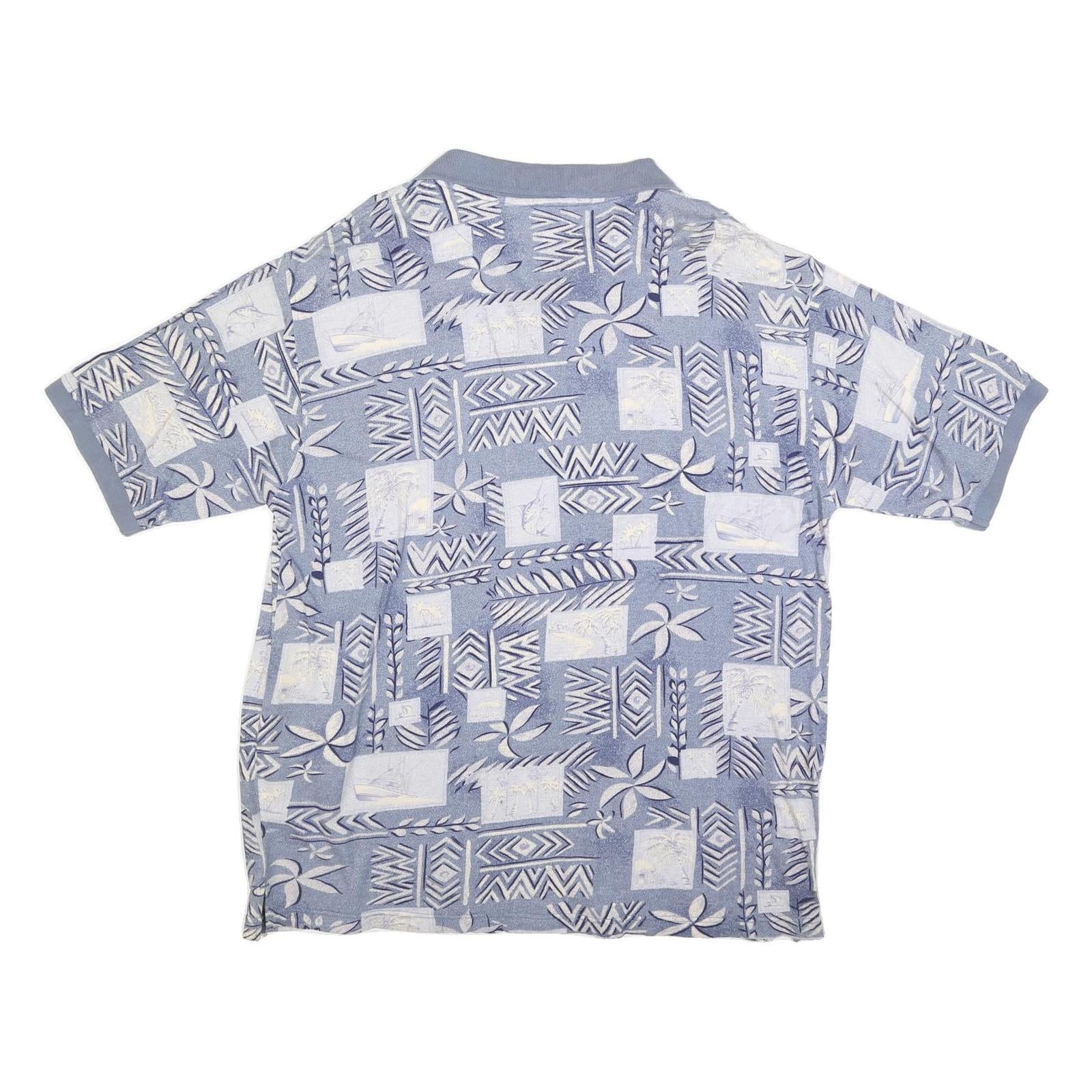 HOOK & TACKLE Mens Blue & Cream Abstract Print Short Sleeve Polo Shirt 2XL