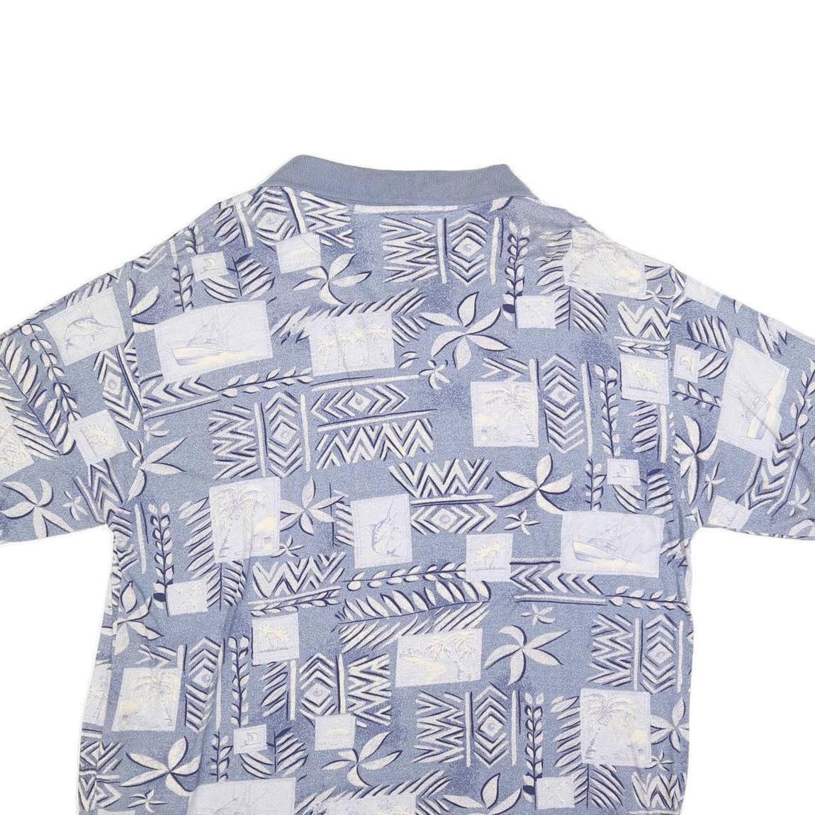 HOOK & TACKLE Mens Blue & Cream Abstract Print Short Sleeve Polo Shirt 2XL