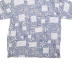 HOOK & TACKLE Mens Blue & Cream Abstract Print Short Sleeve Polo Shirt 2XL