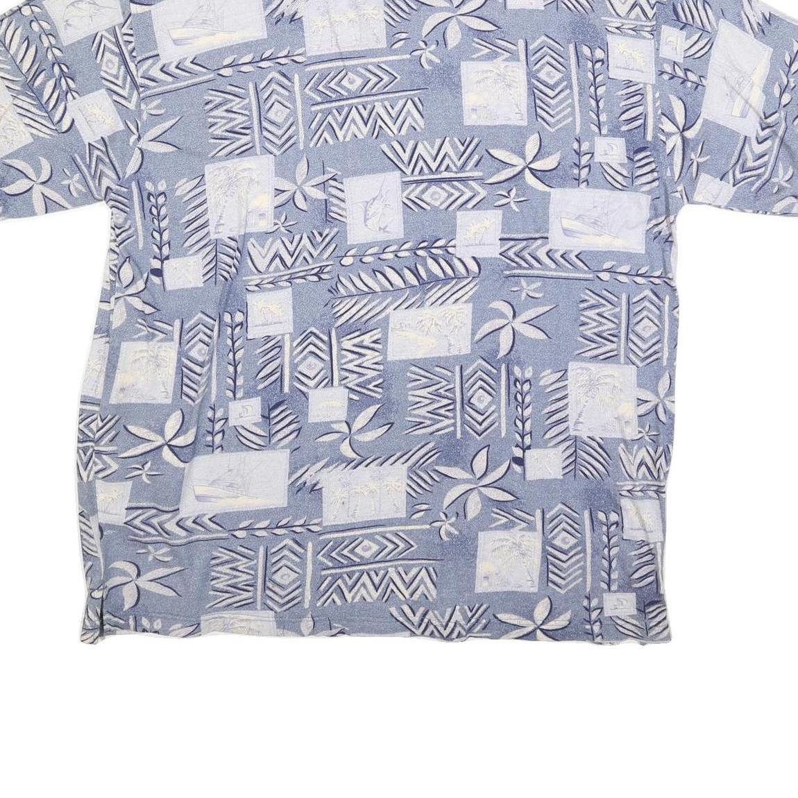 HOOK & TACKLE Mens Blue & Cream Abstract Print Short Sleeve Polo Shirt 2XL