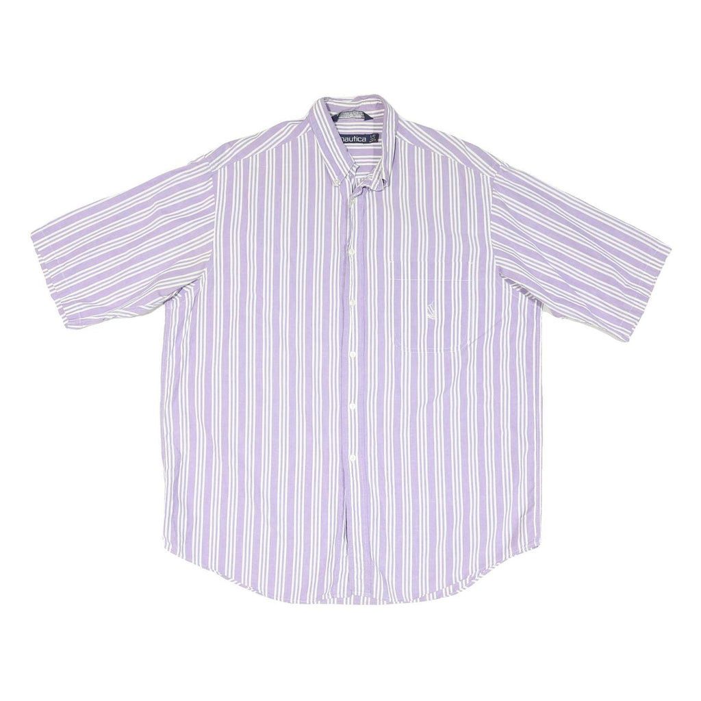 NAUTICA Mens Purple & White Striped Cotton Blend Shirt L Button Down Casual