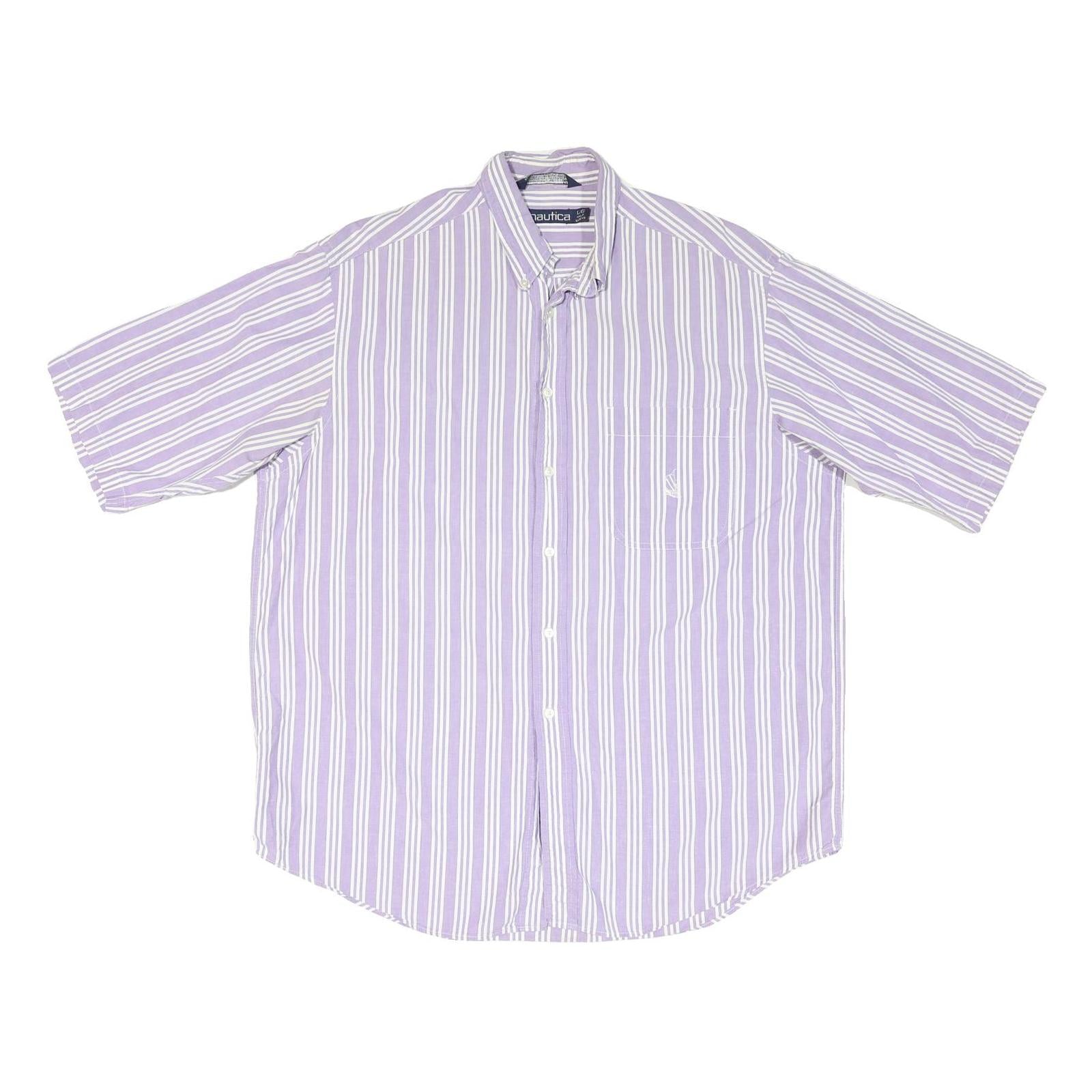 NAUTICA Mens Purple & White Striped Cotton Blend Shirt L Button Down Casual