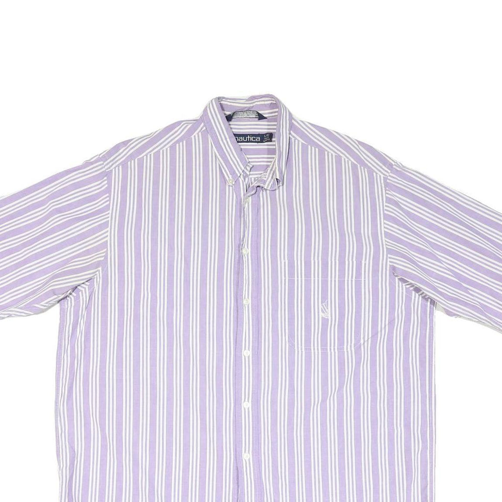 NAUTICA Mens Purple & White Striped Cotton Blend Shirt L Button Down Casual