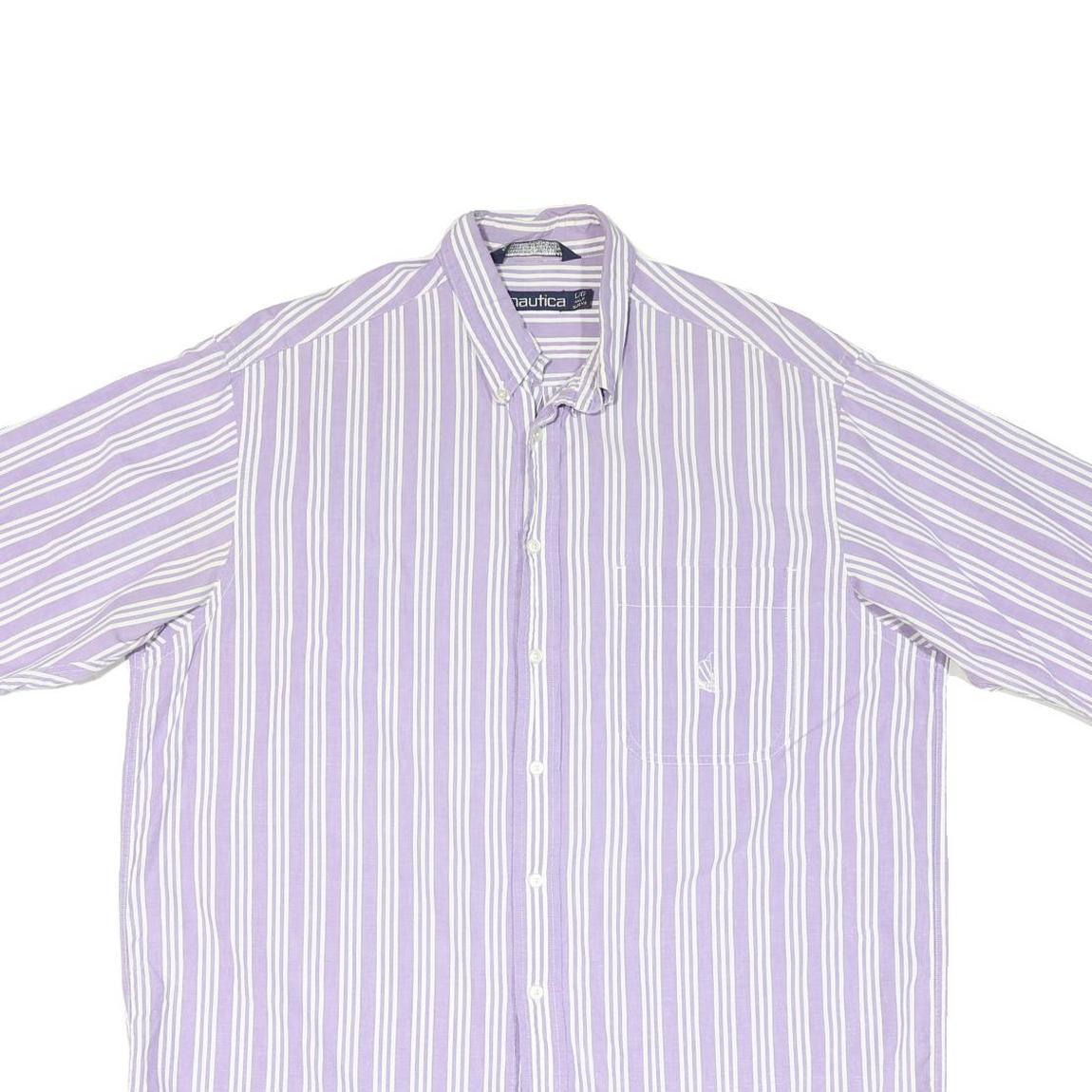 NAUTICA Mens Purple & White Striped Cotton Blend Shirt L Button Down Casual
