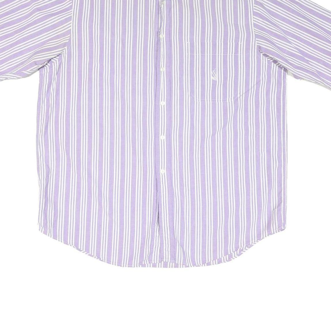 NAUTICA Mens Purple & White Striped Cotton Blend Shirt L Button Down Casual