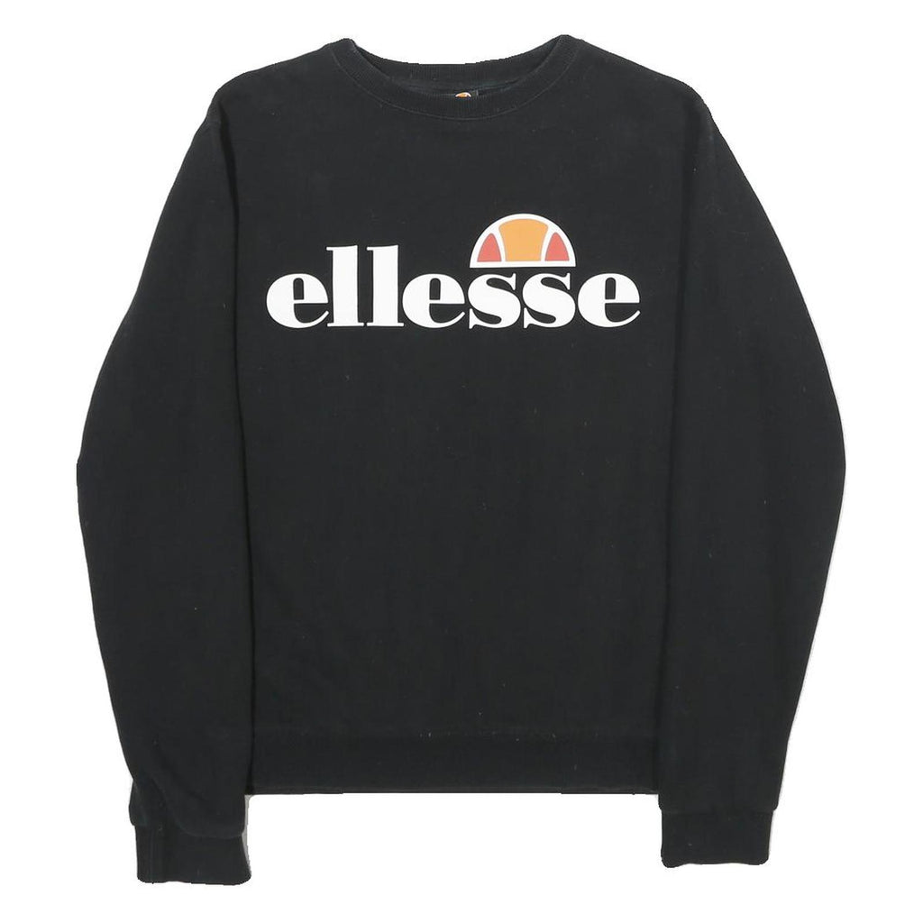 ELLESSE Womens Black Cotton Blend Crew Neck UK 10 Sweatshirt Logo Print