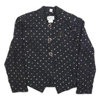 STUART ALEN Womens Black Printed Top Long Sleeve Round Neck M Polka Dot Pattern