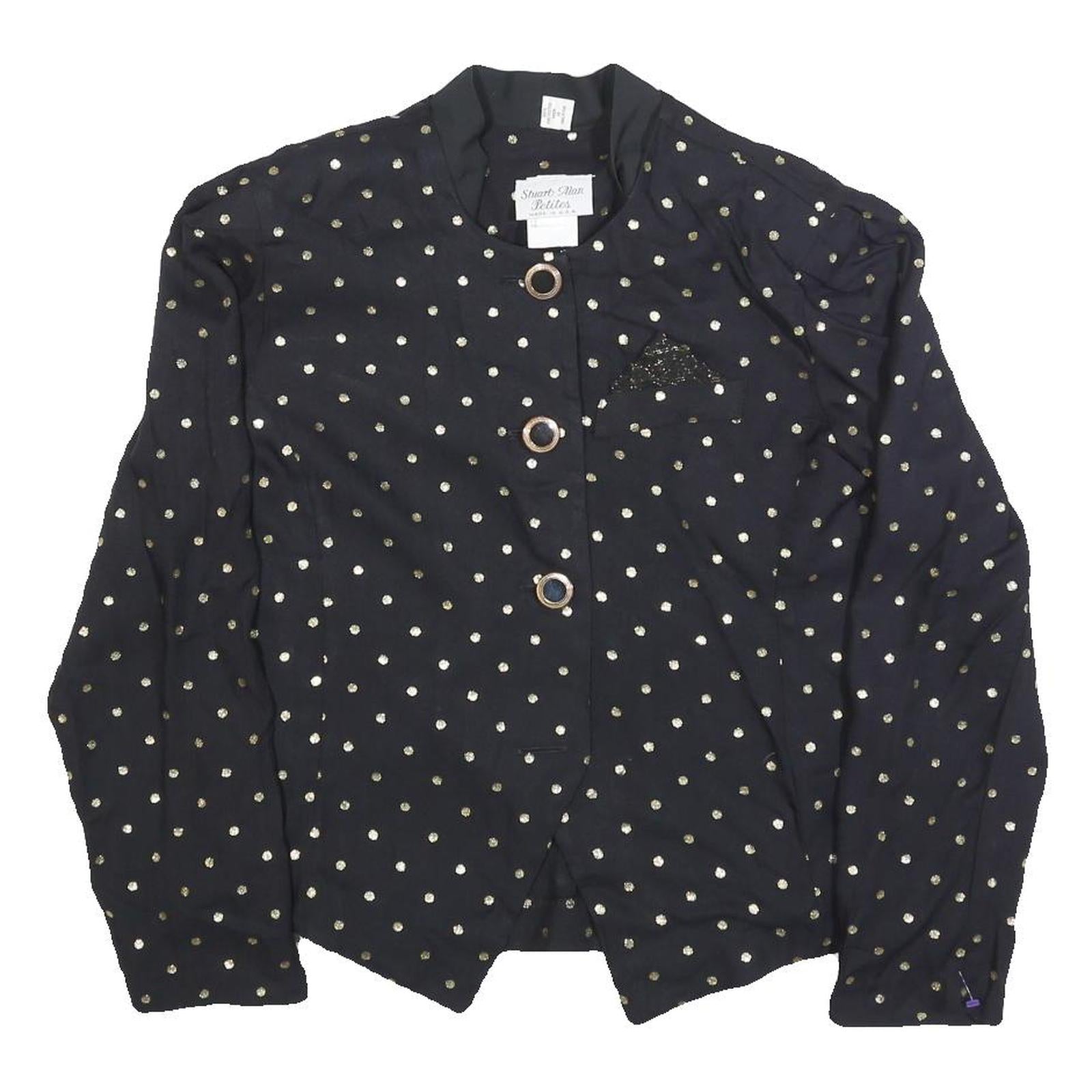 STUART ALEN Womens Black Printed Top Long Sleeve Round Neck M Polka Dot Pattern
