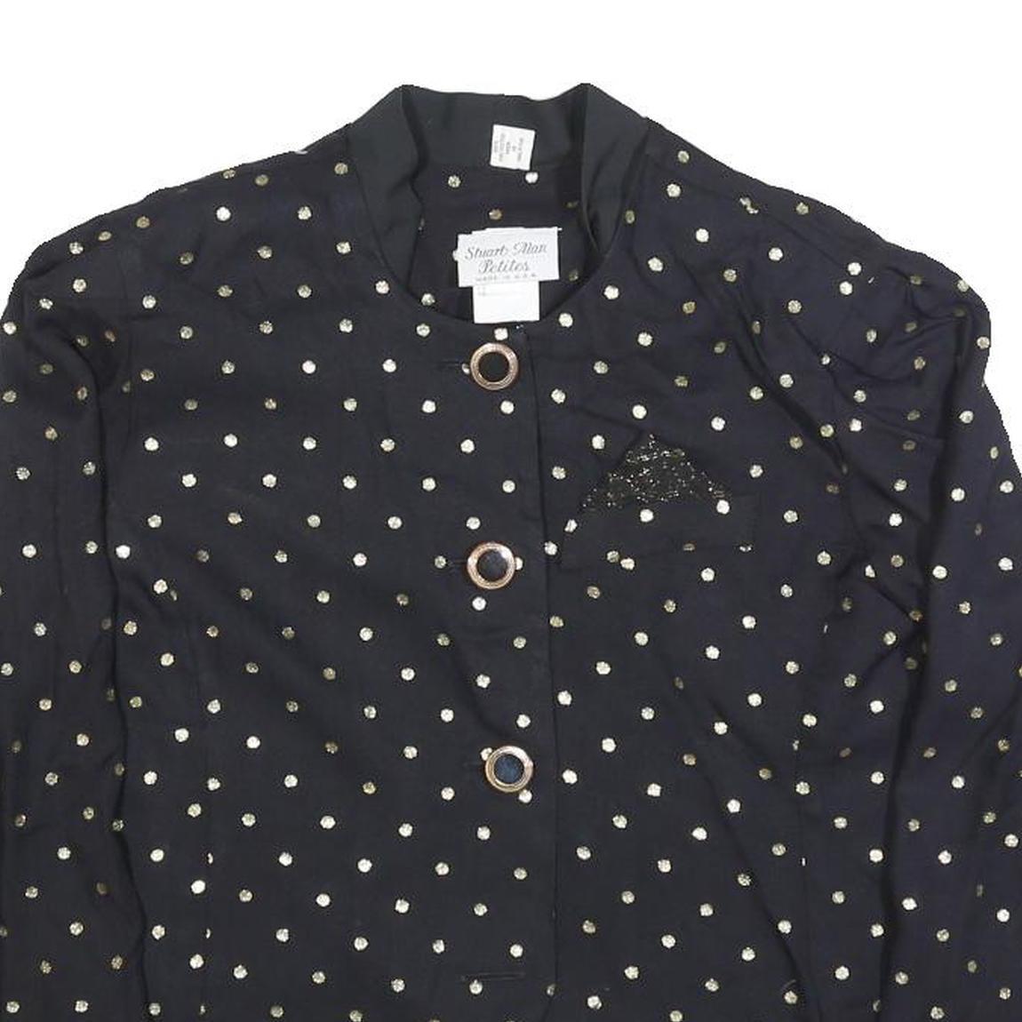 STUART ALEN Womens Black Printed Top Long Sleeve Round Neck M Polka Dot Pattern