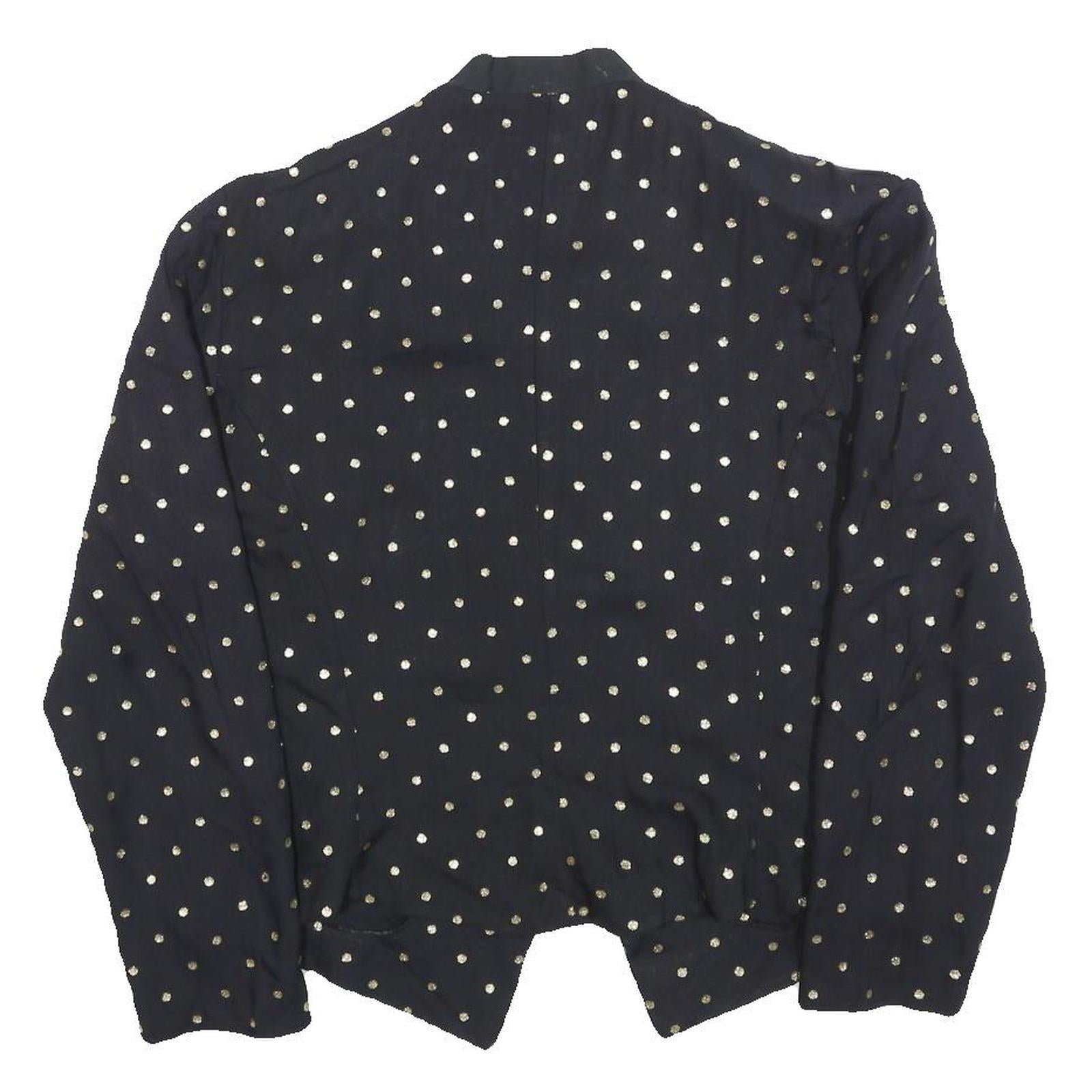 STUART ALEN Womens Black Printed Top Long Sleeve Round Neck M Polka Dot Pattern