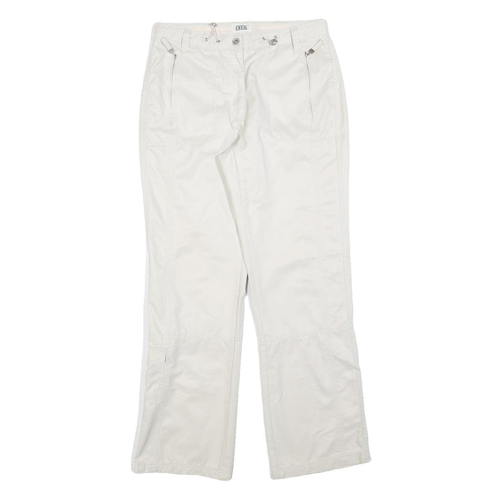 CECIL Womens Polyester Blend White Regular Fit Straight Leg Trousers W30 L32 Zip