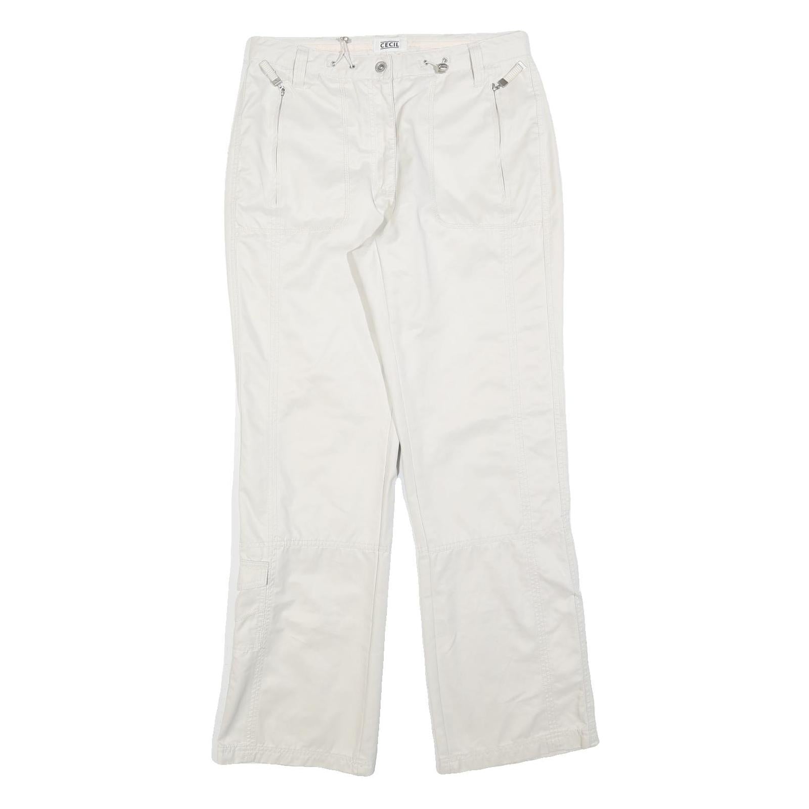 CECIL Womens Polyester Blend White Regular Fit Straight Leg Trousers W30 L32 Zip