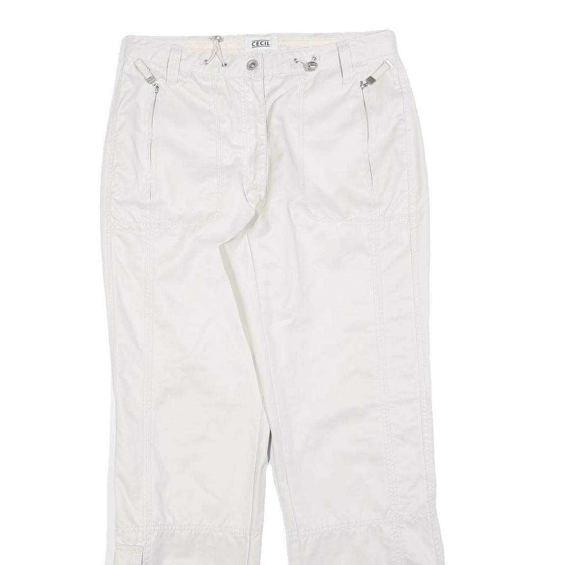 CECIL Womens Polyester Blend White Regular Fit Straight Leg Trousers W30 L32 Zip