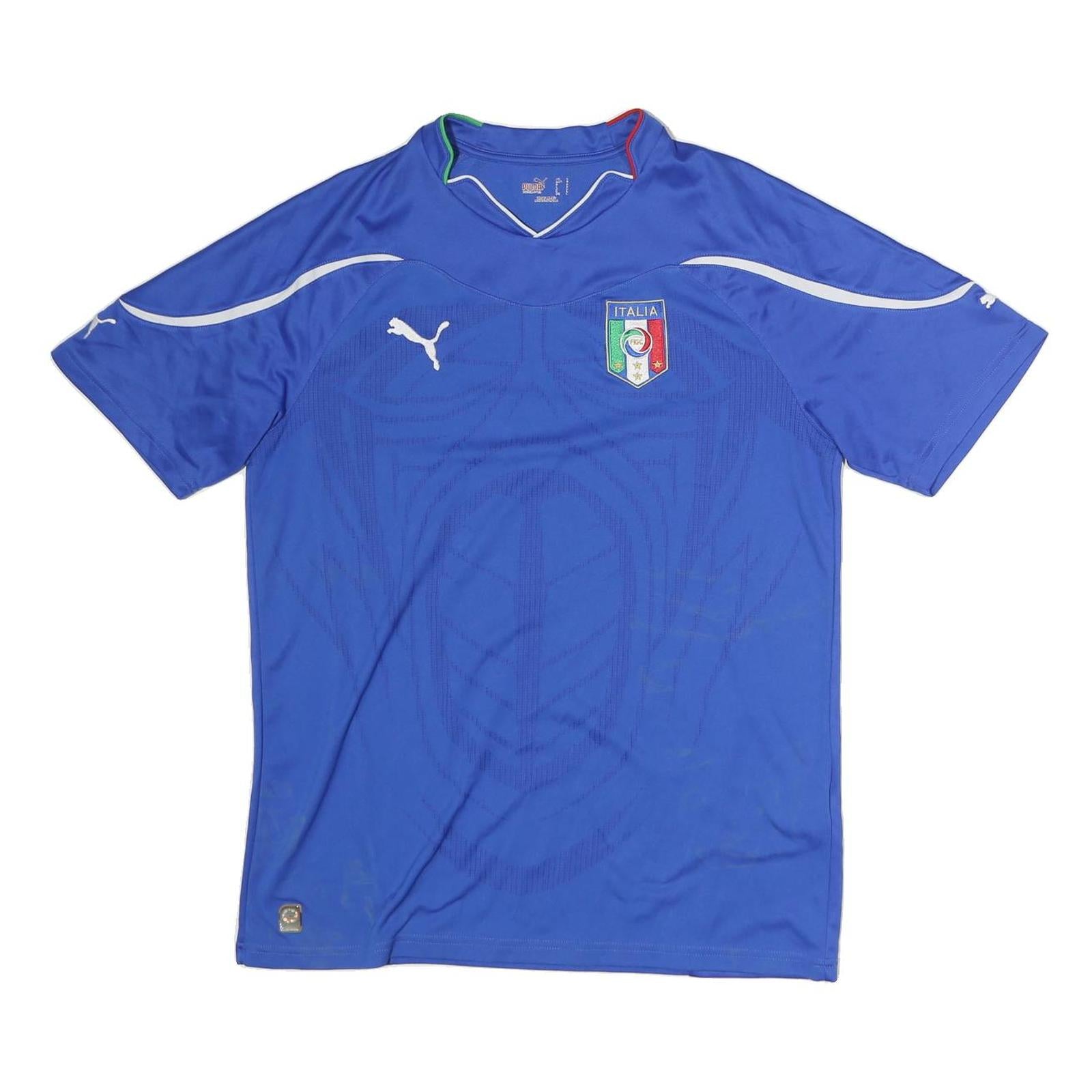 PUMA Mens Blue Italia Football T-Shirt L Short Sleeve V-Neck Sports Jersey