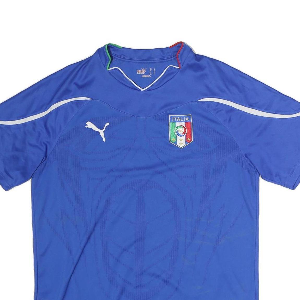 PUMA Mens Blue Italia Football T-Shirt L Short Sleeve V-Neck Sports Jersey