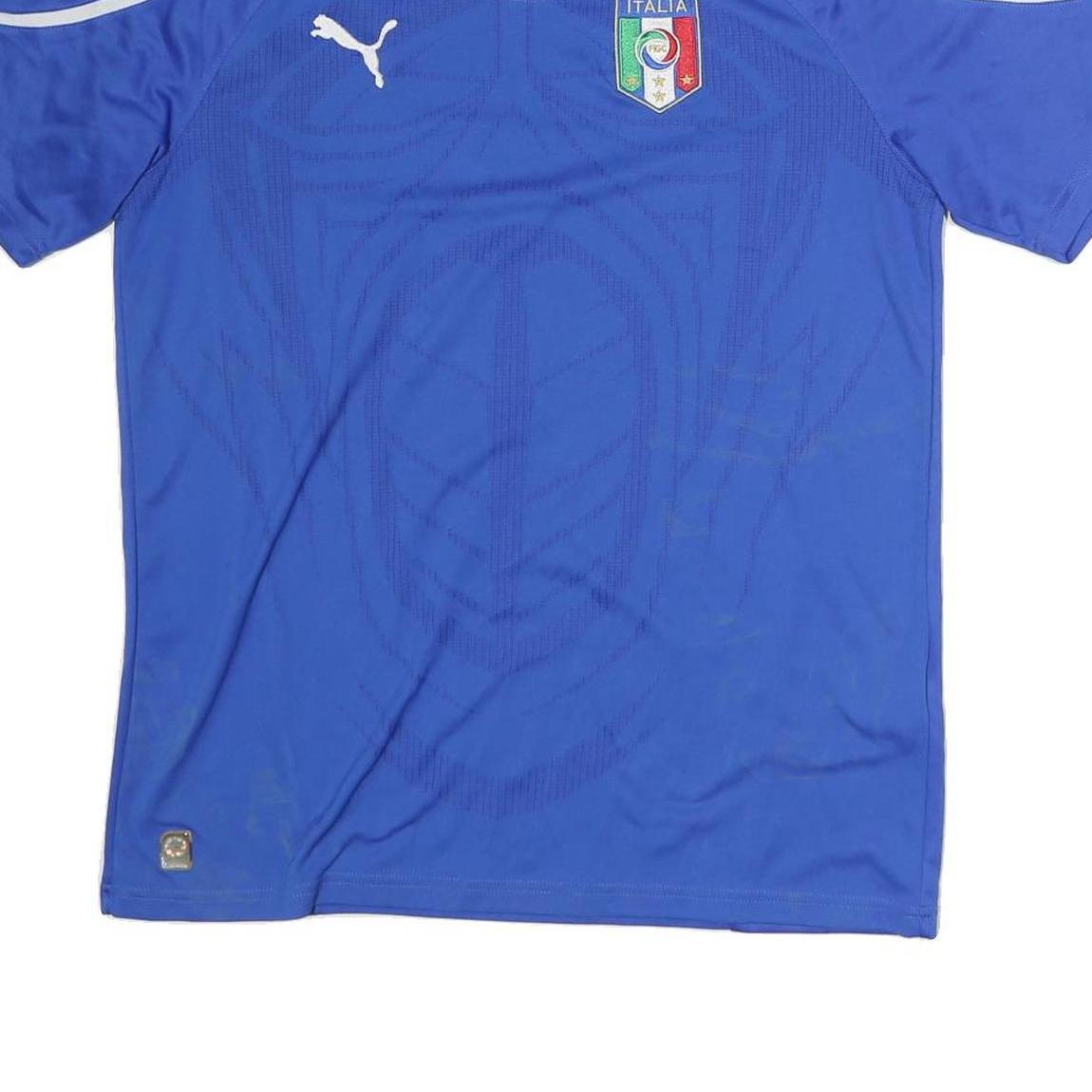 PUMA Mens Blue Italia Football T-Shirt L Short Sleeve V-Neck Sports Jersey