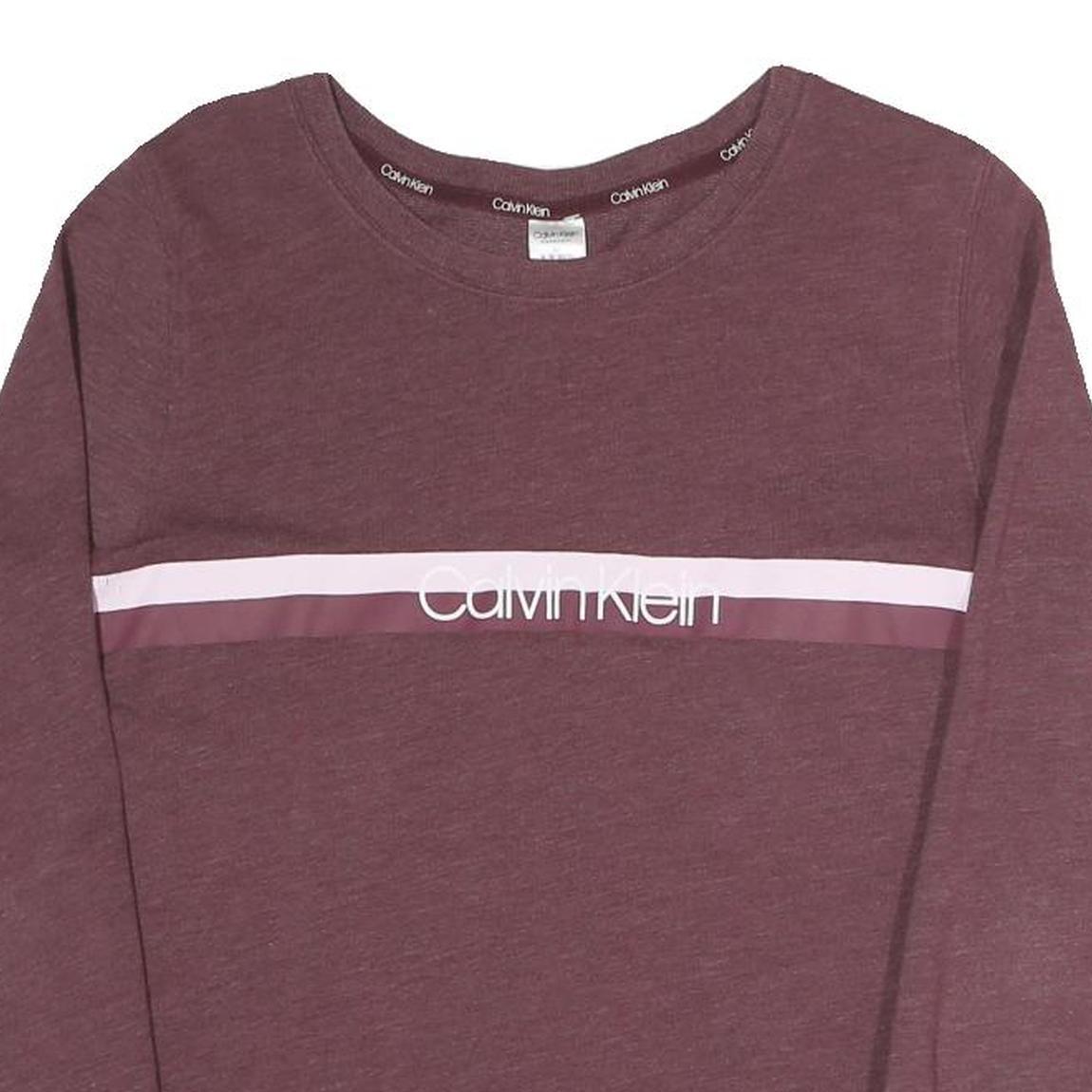 CALVIN KLEIN Womens Maroon & Pink Logo Print Pullover Crew Neck M Cotton Blend