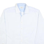 TED BAKER Mens White & Blue Patterned Shirt L Cotton Blend Long Sleeve Smart