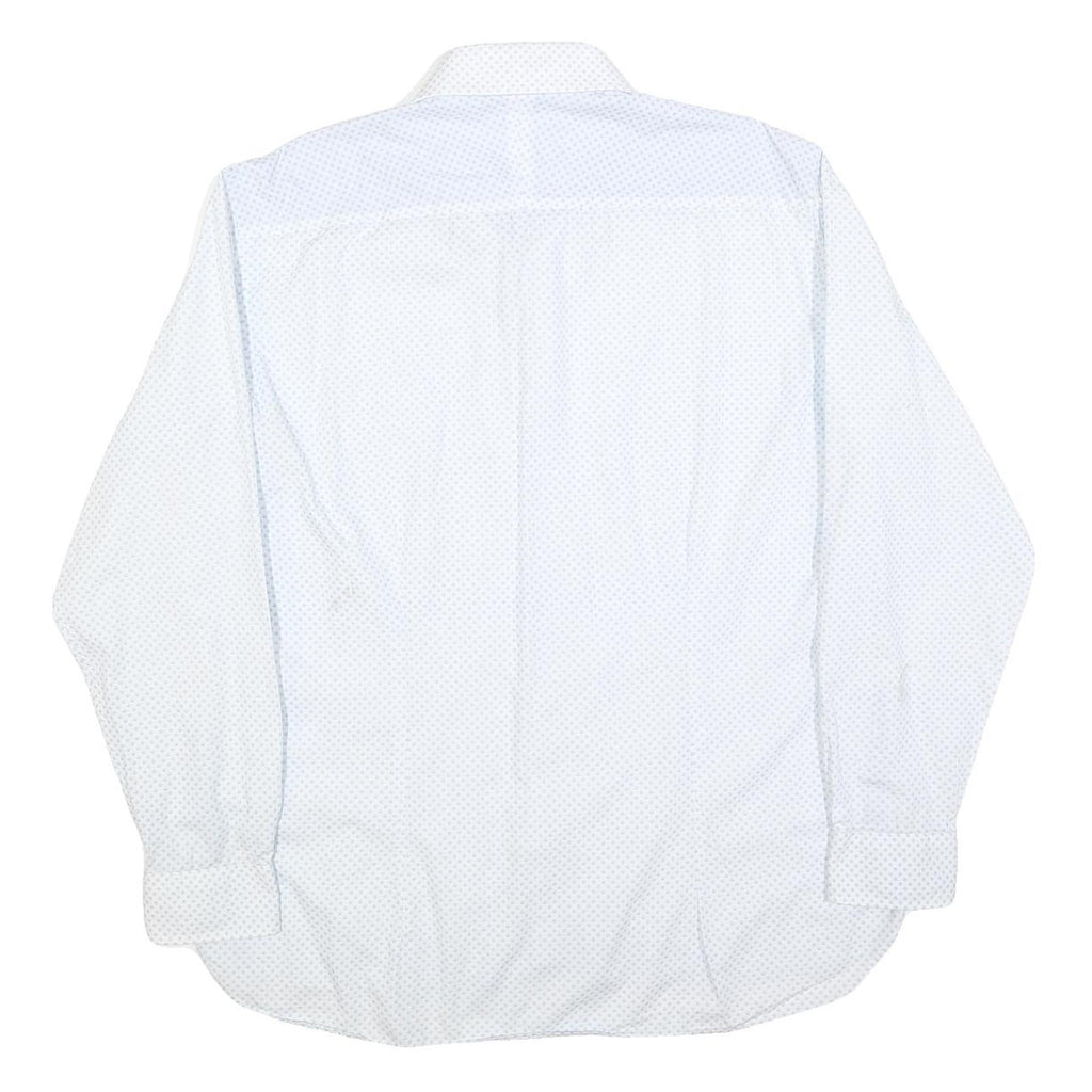 TED BAKER Mens White & Blue Patterned Shirt L Cotton Blend Long Sleeve Smart