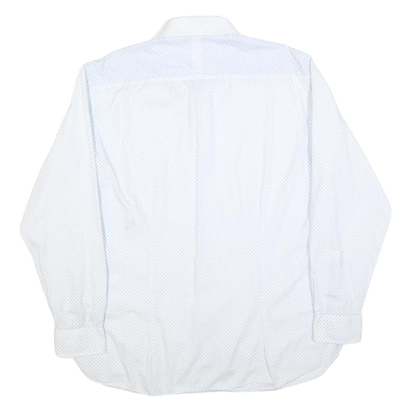 TED BAKER Mens White & Blue Patterned Shirt L Cotton Blend Long Sleeve Smart