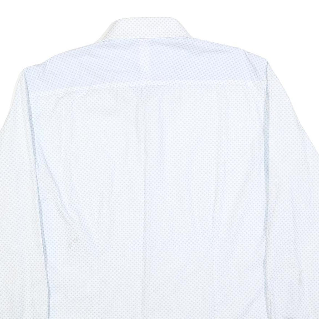 TED BAKER Mens White & Blue Patterned Shirt L Cotton Blend Long Sleeve Smart